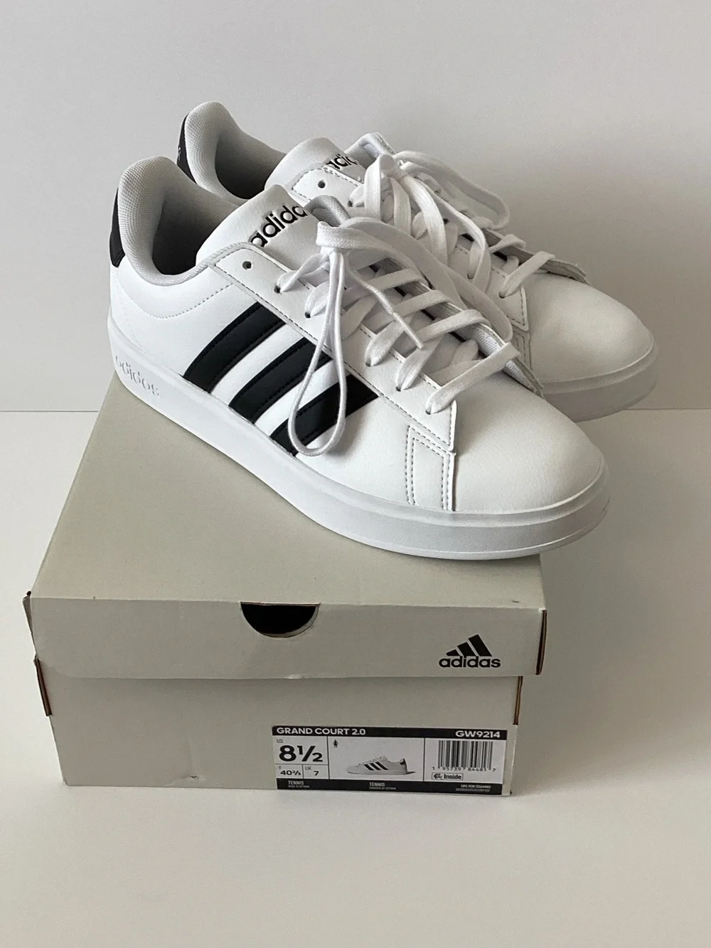 adidas Grand Court 2.0. White and Black Low-Top Sneakers